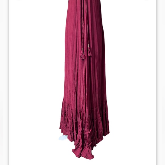 Free People Endless Summer Wraparound Halter Ruffled Flouncy Red Maxi Dr… - Picture 10 of 16